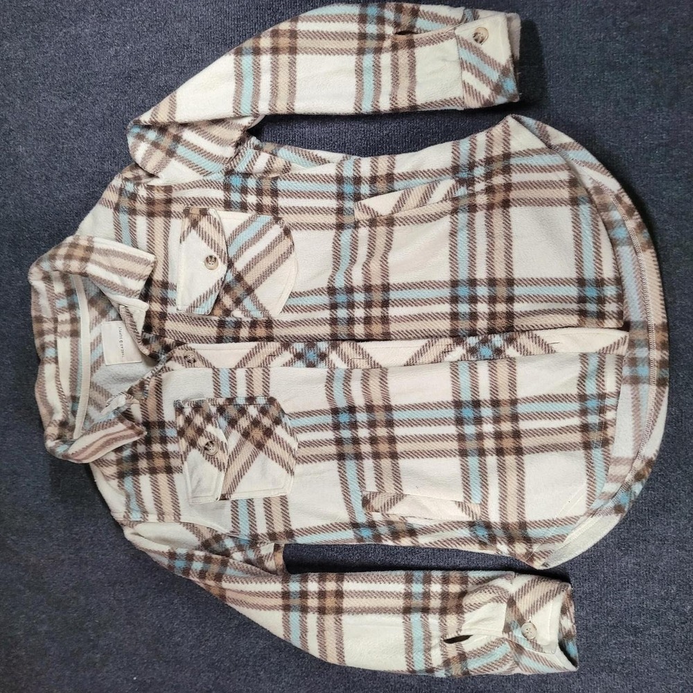 Thread & Supply Plaid Flannel Shacket Blue White Brown J7711PFKDG Crem Small